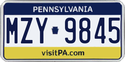 PA license plate MZY9845