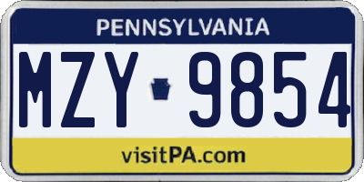PA license plate MZY9854