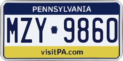 PA license plate MZY9860