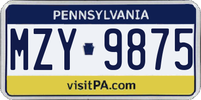 PA license plate MZY9875