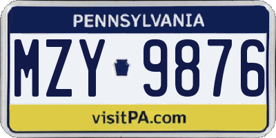 PA license plate MZY9876