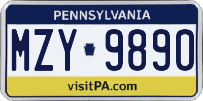 PA license plate MZY9890