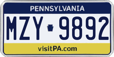 PA license plate MZY9892