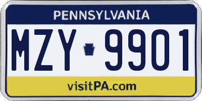 PA license plate MZY9901