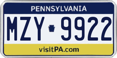 PA license plate MZY9922