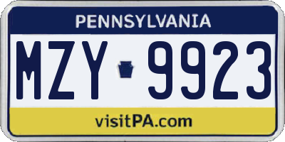 PA license plate MZY9923