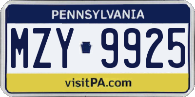 PA license plate MZY9925