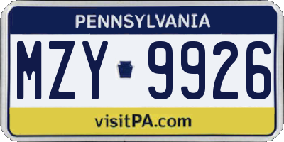 PA license plate MZY9926