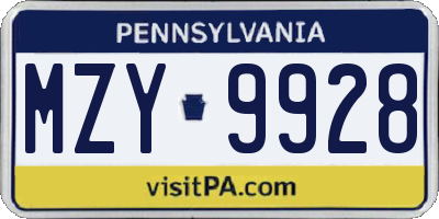 PA license plate MZY9928