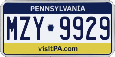 PA license plate MZY9929