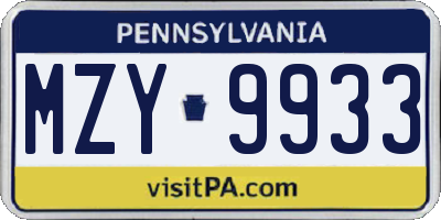 PA license plate MZY9933