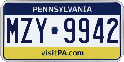 PA license plate MZY9942