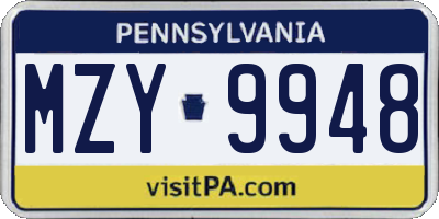 PA license plate MZY9948