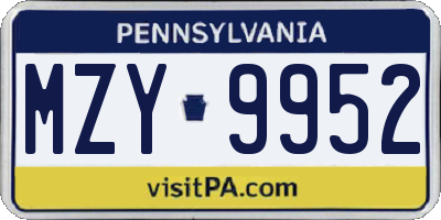 PA license plate MZY9952
