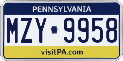 PA license plate MZY9958
