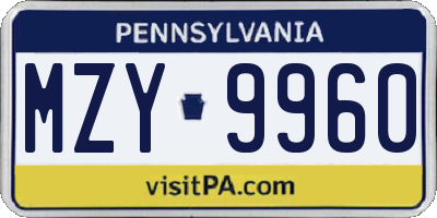 PA license plate MZY9960