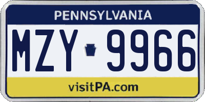 PA license plate MZY9966
