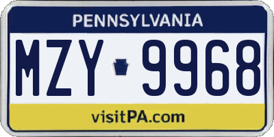 PA license plate MZY9968