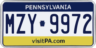 PA license plate MZY9972