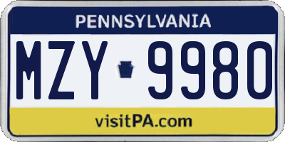 PA license plate MZY9980