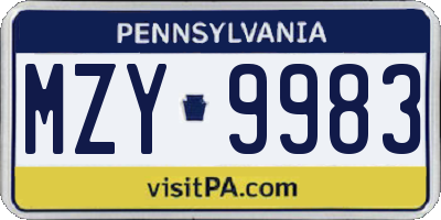 PA license plate MZY9983