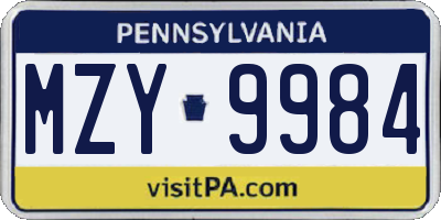 PA license plate MZY9984