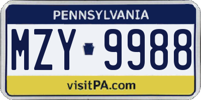 PA license plate MZY9988