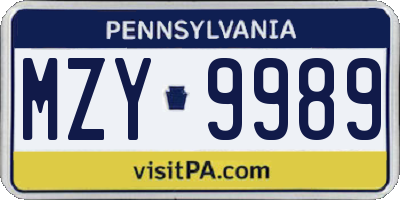 PA license plate MZY9989