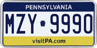 PA license plate MZY9990