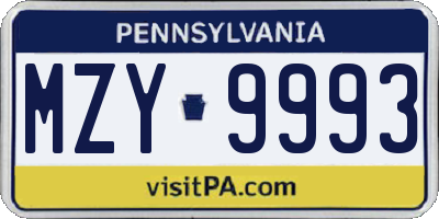 PA license plate MZY9993
