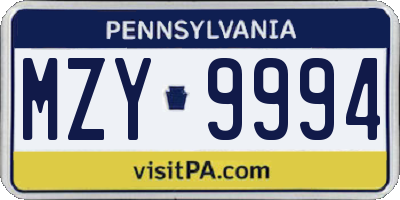 PA license plate MZY9994