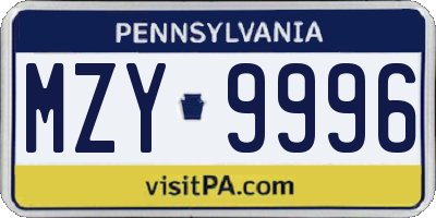 PA license plate MZY9996