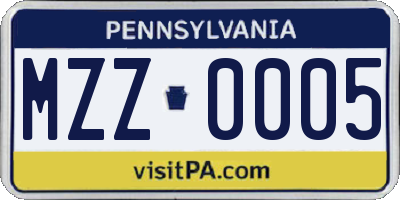 PA license plate MZZ0005