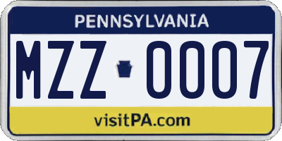 PA license plate MZZ0007