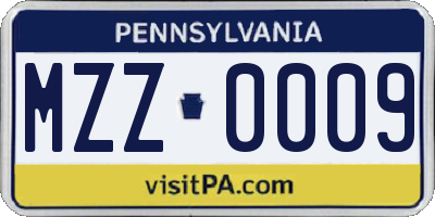 PA license plate MZZ0009