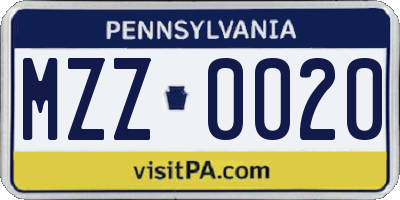 PA license plate MZZ0020