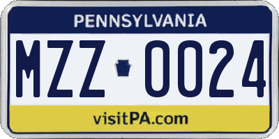 PA license plate MZZ0024