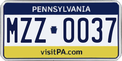PA license plate MZZ0037