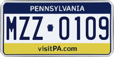 PA license plate MZZ0109