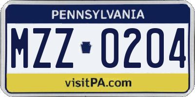 PA license plate MZZ0204