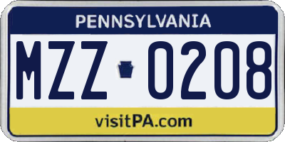 PA license plate MZZ0208