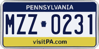 PA license plate MZZ0231