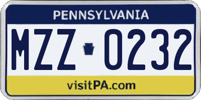 PA license plate MZZ0232