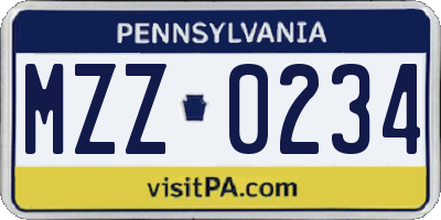 PA license plate MZZ0234