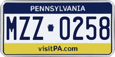 PA license plate MZZ0258