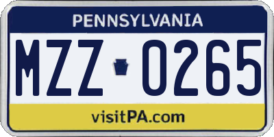 PA license plate MZZ0265