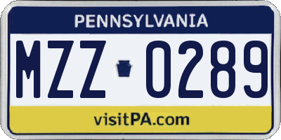 PA license plate MZZ0289