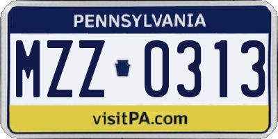 PA license plate MZZ0313
