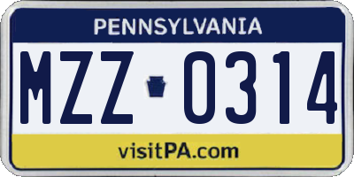 PA license plate MZZ0314