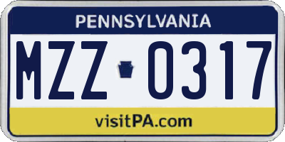 PA license plate MZZ0317